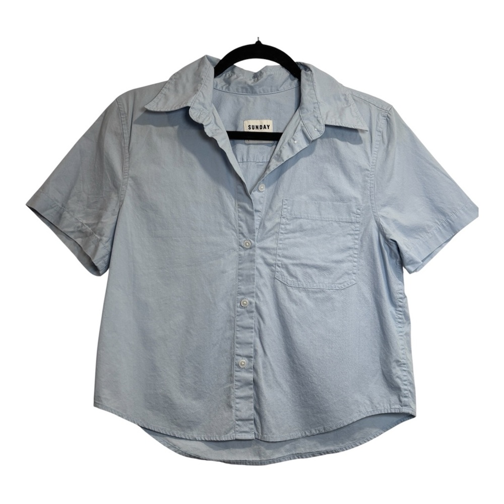 Sunday Best Aritzia Small Light Blue Cropped Button Down Shirt Short Sleeve Top